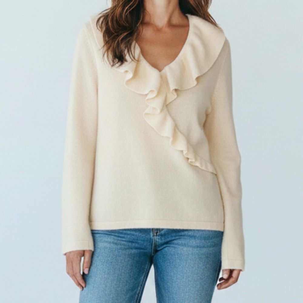 Charter Club Women's Cream Cashmere Wrap Ruffle Sweater